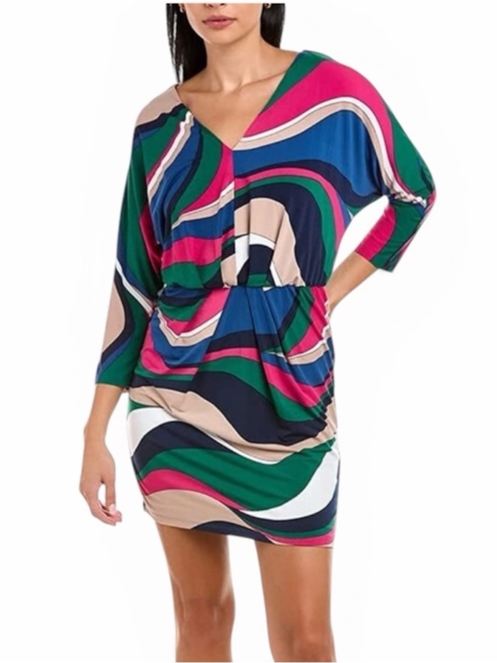 NEW Trina Turk Birch Jersey Mini Dress Multicolor Wave Geometric Print Size S